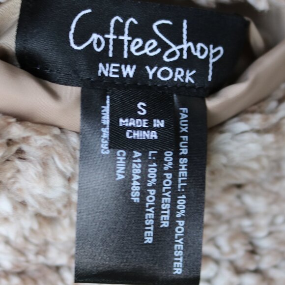 Coffee Shop Beige Reversible Teddy Fleece & Quilted Hooded Full Zip Vest SMALL - Picture 9 of 10